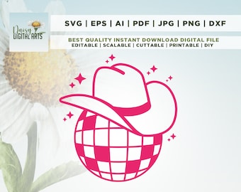 Disco Cowgirl SVG, Bachelorette SVG, Sublimation Design, Disco Cowboy Svg, Cowboy Hat Svg, Disco Ball Svg, Cricut, Png, Svg, sublimazione