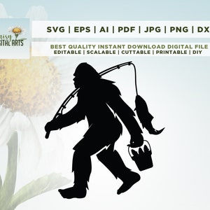 Bigfoot svg, fishing SVG PNG, shirt design, Cricut Cameo, Silhouette, vinyl decal, iron on, heat transfer vinyl, infusible ink, sublimation