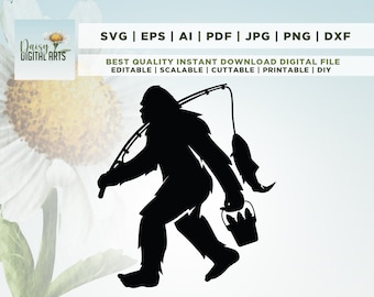 Bigfoot svg, pesca SVG PNG, design de camisa, Cricut Cameo, silhueta, decalque de vinil, ferro de passar, vinil de transferência de calor, tinta infusível, sublimação