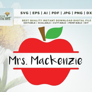Apple Name Frame SVG, Apple Monogram Frame Svg, Apple Svg, Teacher Svg, School Svg, Cut Files, Cricut, Back to school, dxf, eps, Digital