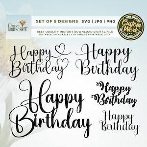 Pacote SVG de Feliz Aniversário, Topo de Bolo SVG, Cricut, Png, Svg, sublimação, Pacote SVG de Feliz Aniversário, PNG de Feliz Aniversário, Bolo de Aniversário SVG