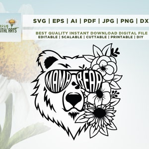 Mama Bear, floral bear, sunflower, Half Bear Half Flowers, PNG, Silhouette, Cricut, Cut File, PNG, PDF, Digital, Vinyl Design, sublimation