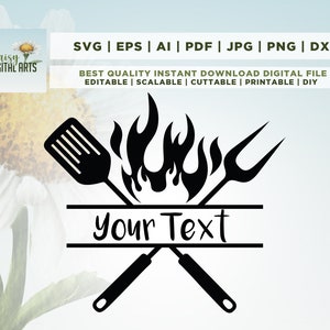 Grill Master SVG para Cricut, Silhouette, Grilling SVG, BBQ Grill Svg, Barbeque Clipart, Grill Monogram Svg, Dxf, Nombre de texto personalizado, Grilling