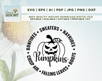 Fall Things Circle SVG, Fall SVG, Fall Bucket List SVG, Cricut, Png, Svg, sublimation, silhouette, instant download, Fall Sign Svg, Pumpkin