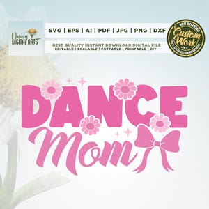 Dance Mom Floral Pink Svg, Cricut, Png, Svg, sublimacja, Kokarda kokardka Png, Dance Png, Koszulka do tańca, Dance Png, Dance Mom Png, Sylwetka
