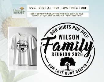 Réunion de famille 2026 SVG, Nos racines sont profondes, arbre généalogique (téléchargement numérique)