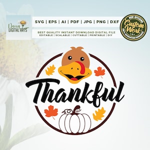 Thankful Turkey Pumpkin Sign, Cricut, Png, Svg, sublimation, Thanksgiving decor, Autumn sign, Silhouette, Round door hanger svg