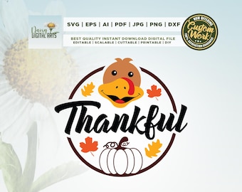 Thankful Turkey Pumpkin Sign, Cricut, Png, Svg, sublimation, Thanksgiving decor, Autumn sign, Silhouette, Round door hanger svg