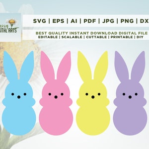 Lapin de Pâques Peeps SVG, Clipart de Pâques, Marshmallow Peep Shirt, Pâques Candy Peeps Cut File Cricut, Téléchargement numérique, png, eps, sublimation