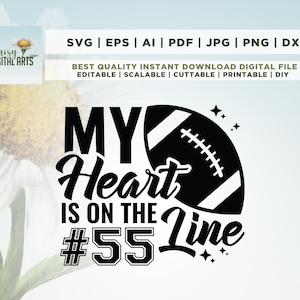 Mon cœur est sur le terrain SVG, Maman de football, Silhouette, Cut File, Cricut, School Spirit, Mascot, Fall, Svg, sublimation, Football Love SVG
