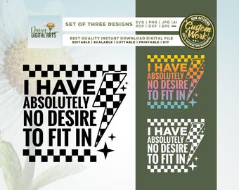 Absolutely No Desire to Fit in Svg, Sarcasm Png, Retro Checkers Attitude Svg, Cricut, Edgy Funny Quote Svg, Humor Sassy Png, Snarky Png