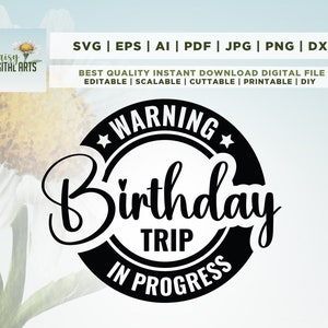 Aviso de viagem de aniversário em andamento svg, viagem de aniversário svg, férias em família svg, cruzeiro svg, viagem svg, para impressão, arquivos Cricut e Silhouette