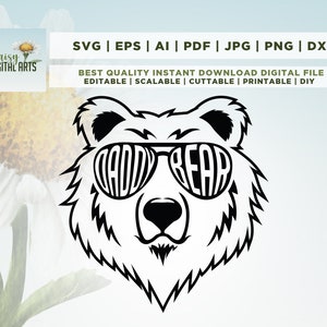 Papa ours SVG, papa ours avec des lunettes de soleil, papa SVG, père ours svg, papa ours couper fichier, Papa ours, Papa, papa ours, Silhouette, Cricut