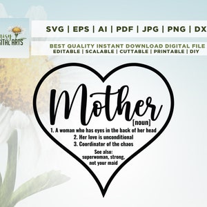 Mère SVG PNG fichier numérique, téléchargement numérique, fichier de coupe, conception de sublimation, fête des mères, définition de la mère, Cricut, Silhouette, Svg