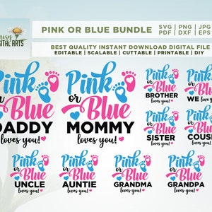 Rosa o azul Te amamos svg, Rosa o Azul Mami Papá Te Amo SVG, Género Revelar svg, Género Revelar Camisa svg, Huella de bebé