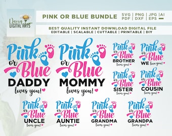 Pink or blue We love you svg, Pink or Blue Mommy Daddy Love You SVG, Gender Reveal svg, Gender Reveal Shirt svg, Baby Footprint