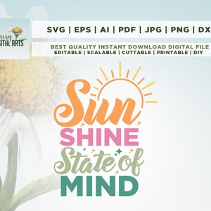 Sunshine State of Mind PNG SVG, Sunshine Png, Preppy Summer Design Png, Cricut, Png, Svg, Retro Summer Sublimation, Popular Trendy Summer