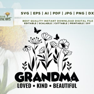 Vovó Svg, Vovó Floral Svg, Vovó Amada Svg, Avó Svg, Camisa da Vovó Svg, Dia das Mães Svg, Png, Arquivo de Corte, Cricut, Png, Svg