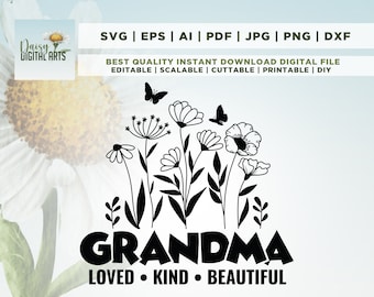 Abuela Svg, Abuela Floral Svg, Amado Abuela Svg, Abuela Svg, Abuela Camisa Svg, Día de la Madre Svg, Png, Archivo recortado, Cricut, Png, Svg