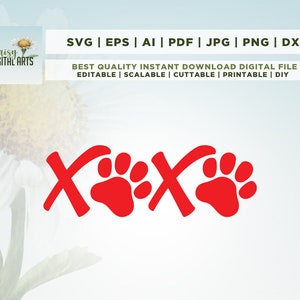 XoXo Paw SVG, Valentine Svg, Png, Svg, Hond moeder Shirt Cadeau, Liefde Svg, Hart Svg, Valentijnsdag Shirt, Instant Download, Silhouet.