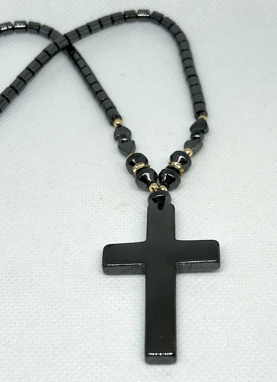 Hematite Cross Necklace 18"