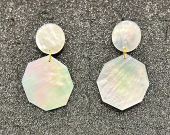 White Octagonal Shell Chandelier Earrings