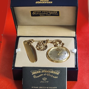 Jules Jurgensen Masonic Open Face Pocket Watch + Chain + Pocket Knife Box