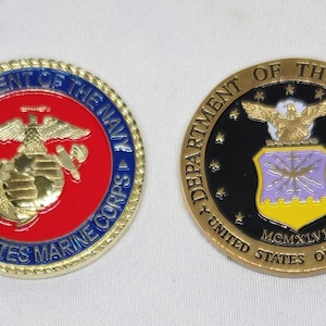 United States 1-1/2" Adhesive Enamel Filled Metal Medallion -  Marine Corps, Air Force