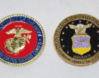 United States 1-1/2" Adhesive Enamel Filled Metal Medallion -  Marine Corps, Air Force