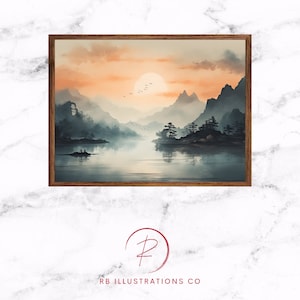 Printable Chinese Landscape, Downloadable Digital Wall Art