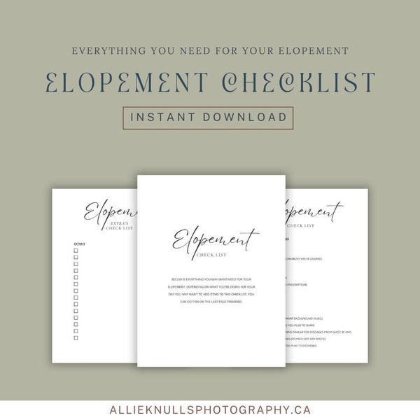 Elopement Wedding Checklist / Instant Download