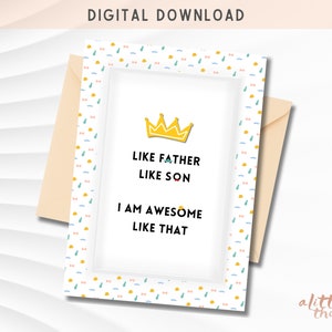 Afdrukbare Vaderdagkaart, geweldige grappige kaart, zo vader als zoon, Vaderdagcadeau, instant digitale download, afdrukbare envelop