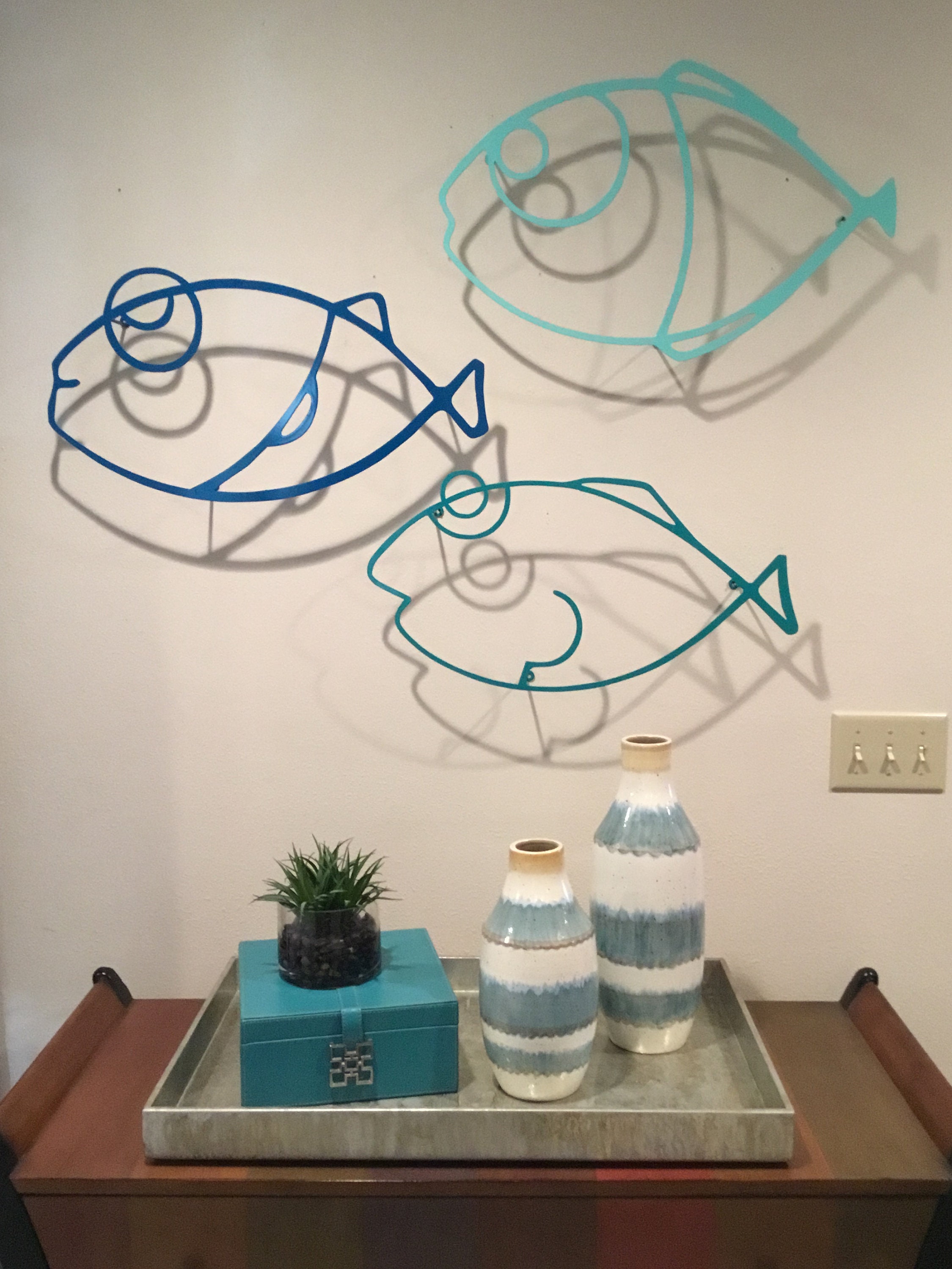 Metal Trio of Whimsical Wall Decor Cool Fish in Teal, Blue and Mint