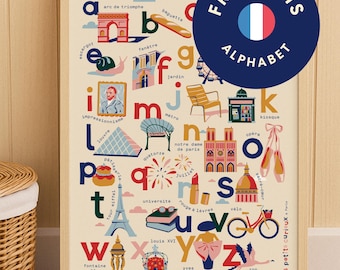 Paris French Alphabet Print: Framed Nursery Wall Art