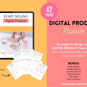 Digital product planner, Passive income, Digital Product journal, product ideas, printable, downloadable ebook, sell on Etsy, small business