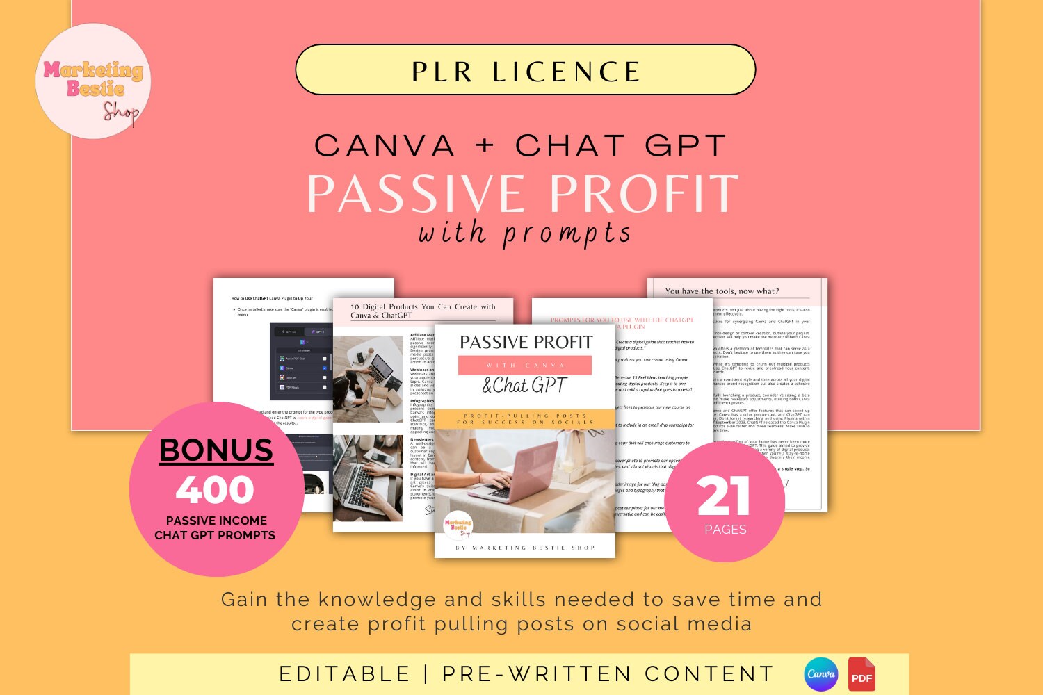 PLR, Passiver Profit mit Canva + Chat GPT, Eingabeaufforderungen, passives Einkommen, Wiederverkaufsrechte, digitales Produkt, Verkauf auf Etsy, Leitfaden für kleine Unternehmen