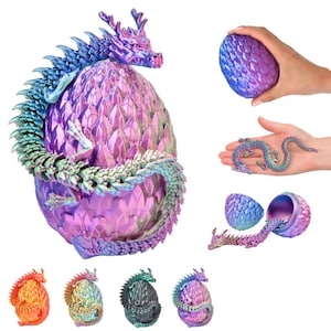 Dekorativ kinesisk drake 3D i ägg | 30 cm samlarfigur i blågrönt och lila | Dekorativt 10 cm ägg