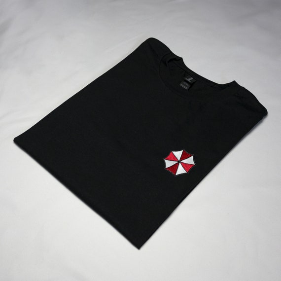 T-shirt Resident Evil Noir Blanc Brodé Unisexe Coton Umbrella Corp Idée Cadeau