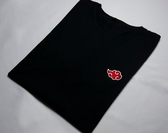 T-shirt Noir Blanc Brodé Unisexe Coton Nuage Akatsuki Naruto Idée Cadeau