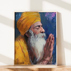 Sikh Guru Print Poster Sikh Wallpaper Oil Painting Sikh Wall Art Sikh Guru Portrait Sikh Gift Punjabi Religious Art