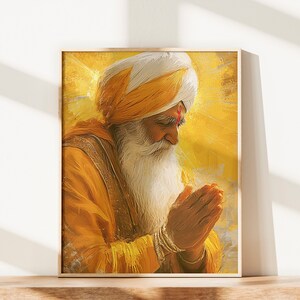 Sikh Guru Print Poster Sikh Wallpaper Oil Painting Sikh Wall Art Sikh Guru Portrait Sikh Gift Punjabi Religious Art