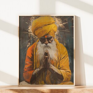 Sikh Guru Print Poster Sikh Wallpaper Oil Painting Sikh Wall Art Sikh Guru Portrait Sikh Gift Punjabi Religious Art