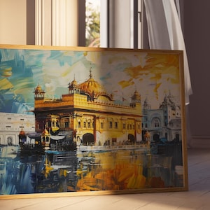 Harmandir Sahib Illustration | Unframed Poster | Gurdwara Oil Painting Sikh Art Golden Temple Sikh Wall Art Sikhism Sikh Gift Home Decor