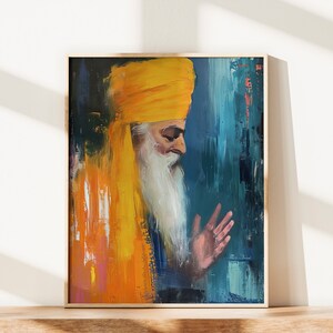 Sikh Guru Print Poster Sikh Wallpaper Oil Painting Sikh Wall Art Sikh Guru Portrait Sikh Gift Punjabi Religious Art