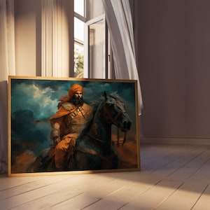 Mounted Legend: Sikh Hero in Battle - Sikh Art | Digital Wall Art | Religious Art, Sikh Wall Art, Sikh Gift, Wall Decor, Sikh Wall Art