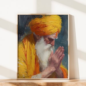 Sikh Guru Print Poster Sikh Wallpaper Oil Painting Sikh Wall Art Sikh Guru Portrait Sikh Gift Punjabi Religious Art