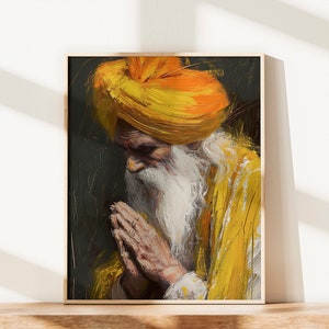 Sikh Guru Print Poster Sikh Wallpaper Oil Painting Sikh Wall Art Sikh Guru Portrait Sikh Gift Punjabi Religious Art