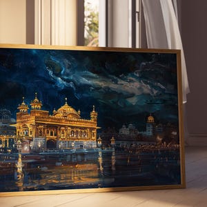 Harmandir Sahib Illustration | Unframed Poster | Gurdwara Oil Painting Sikh Art Golden Temple Sikh Wall Art Sikhism Sikh Gift Home Decor