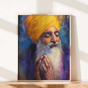 Sikh Guru Print Poster Sikh Wallpaper Oil Painting Sikh Wall Art Sikh Guru Portrait Sikh Gift Punjabi Religious Art