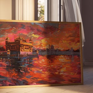 Harmandir Sahib Illustration | Unframed Poster | Gurdwara Oil Painting Sikh Art Golden Temple Sikh Wall Art Sikhism Sikh Gift Home Decor
